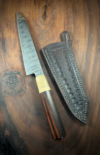 Load image into Gallery viewer, D) Ladder Pattern Damascus Petty Chef Knife by Valentini Garage Works
