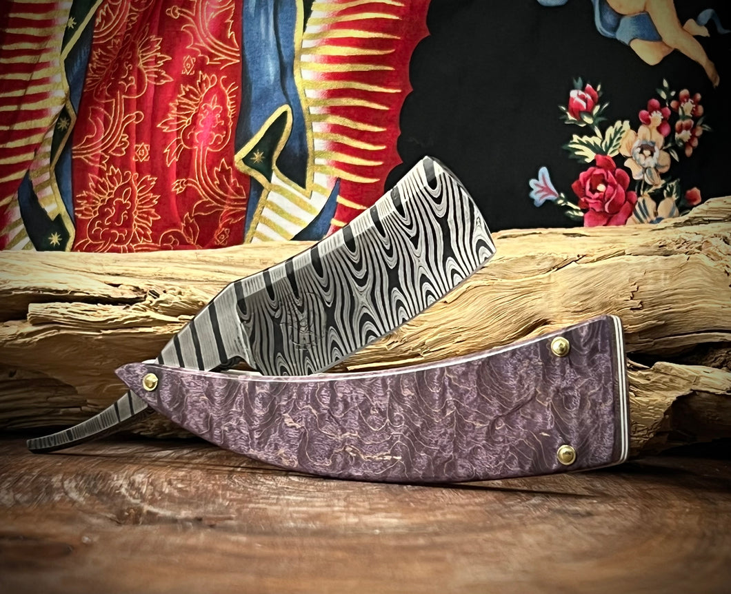 E) Smiling Edge Twist Damascus Straight Razor by Valentini Garage Works